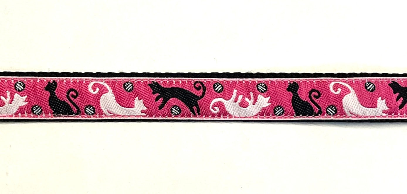 Pink with Black and White Cats Dog Leash 3/4