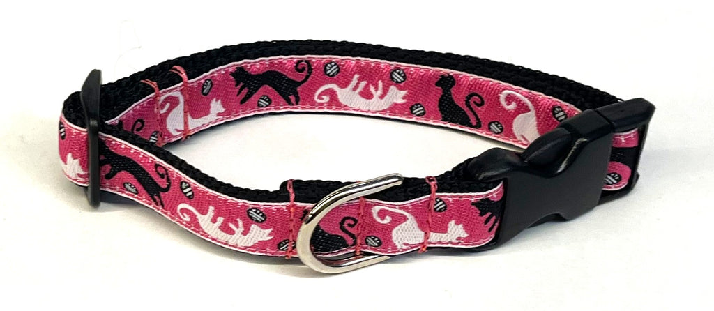 Pink with Black and White Cats Dog Collar 3/4