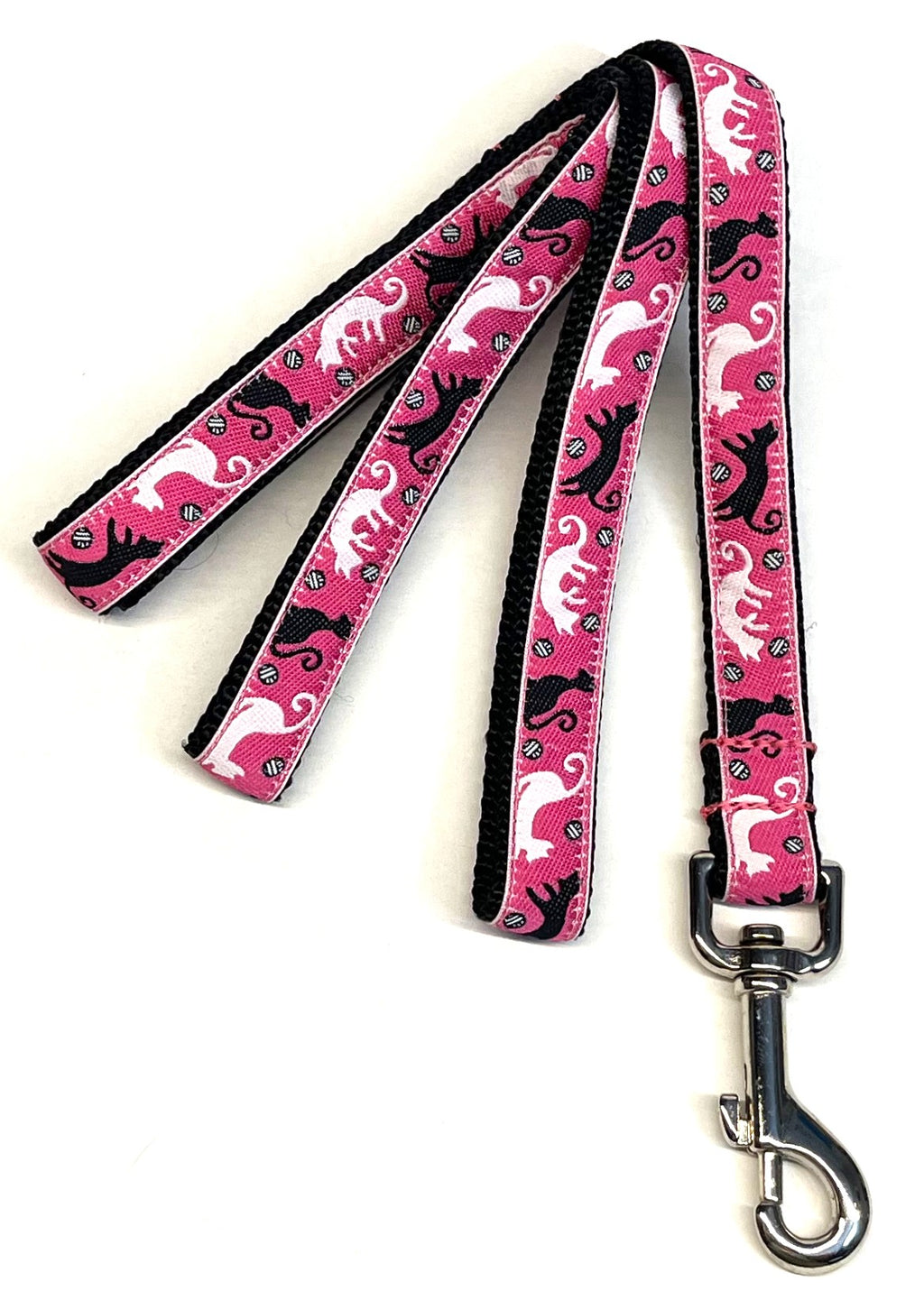 Pink with Black and White Cats Dog Leash 3/4