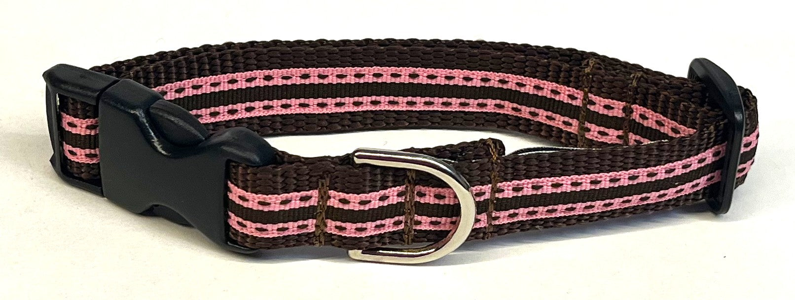Pink with Brown Stripe and Dashes Dog Collar 3/4