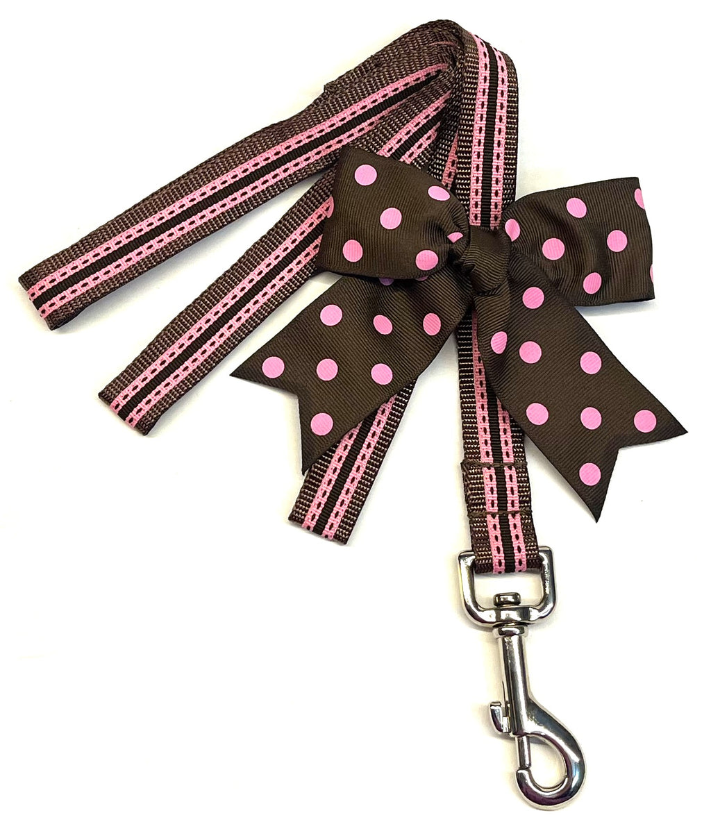 Pink with Brown Stripe and Dashes Dog Leash 3/4