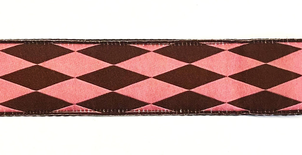 Pink with Brown Diamonds Chain Martingale Collar 1 1/2 in