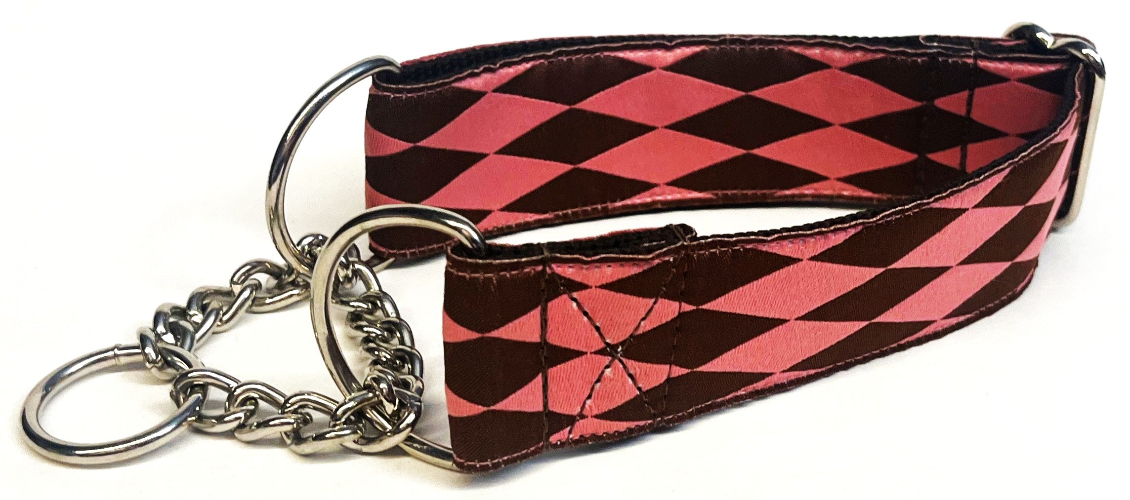 Pink with Brown Diamonds Chain Martingale Collar 1 1/2 in