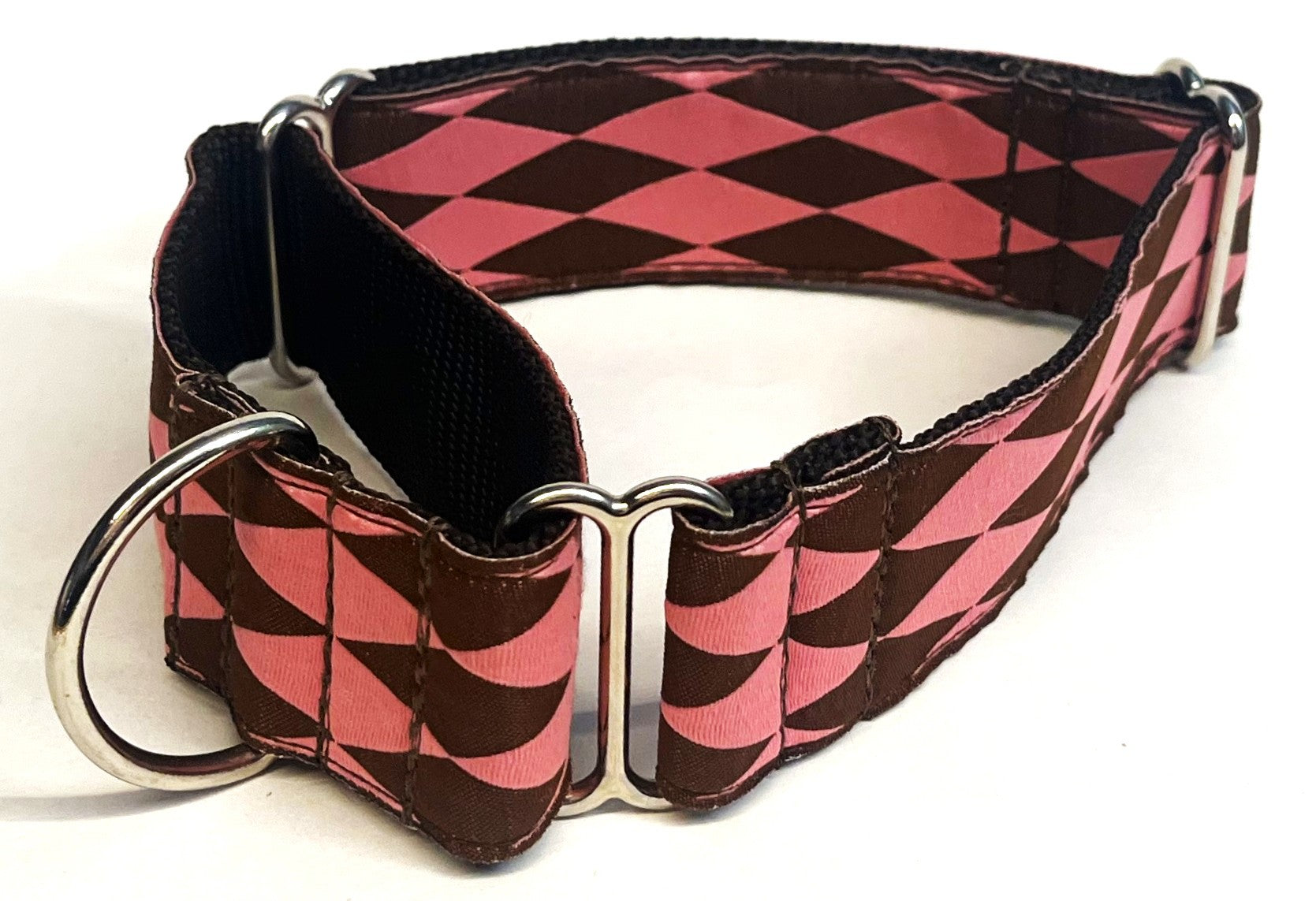 Pink with Brown Diamonds Martingale Collar 1 1/2 in