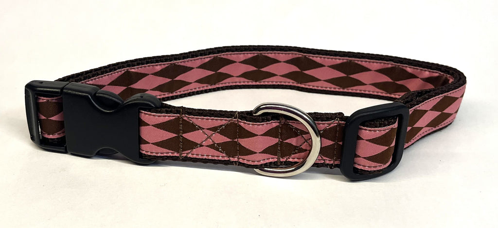 Pink with Brown Diamonds Dog Collar 1in