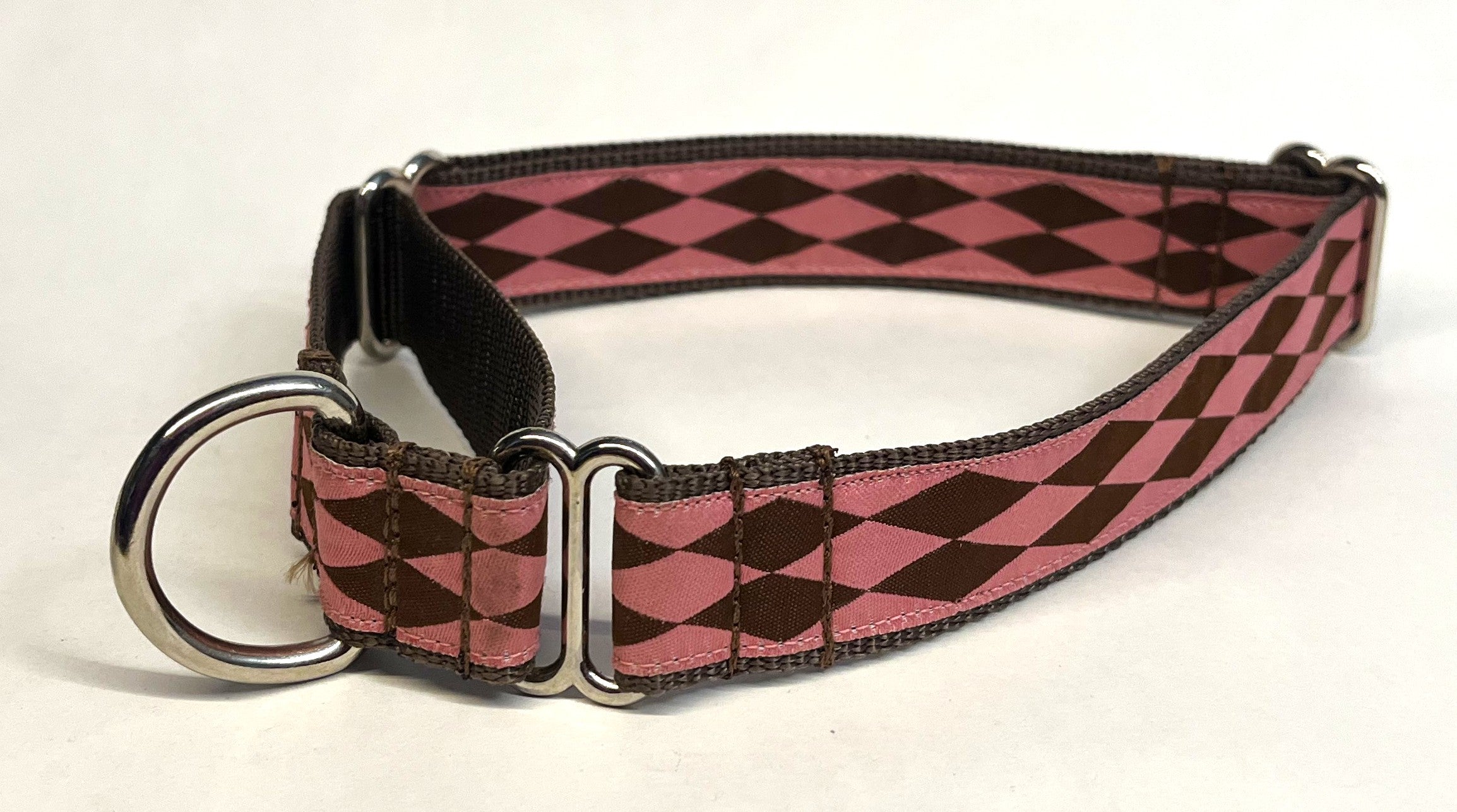 Pink with Brown Diamonds Martingale Collar 1in