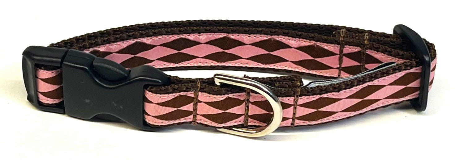 Pink with Brown Diamonds Dog Collar 3/4