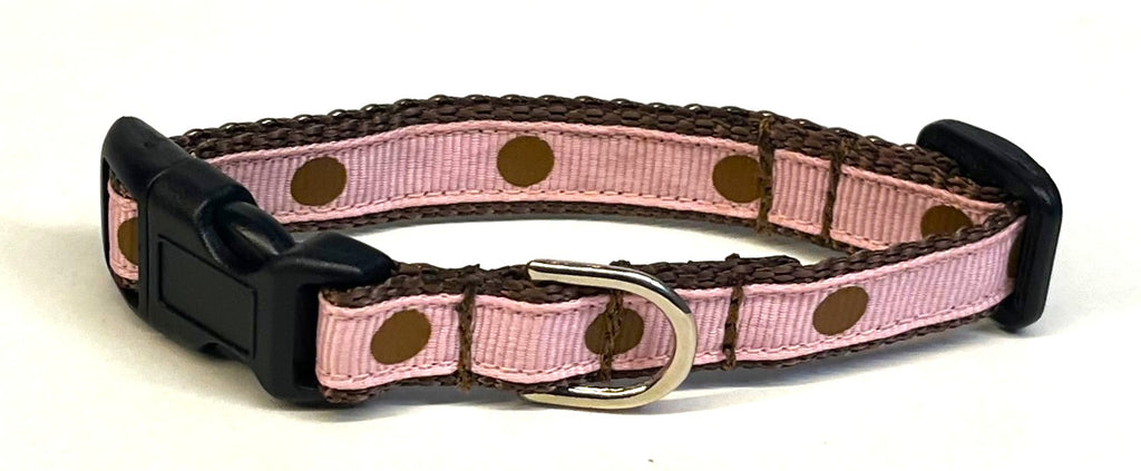 Pale Pink with Brown Dots Dog Collar 1/2