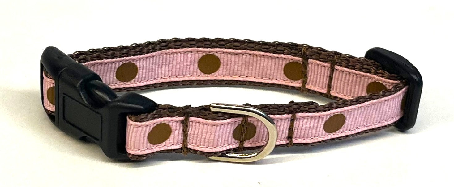 Pale Pink with Brown Dots Dog Collar 1/2
