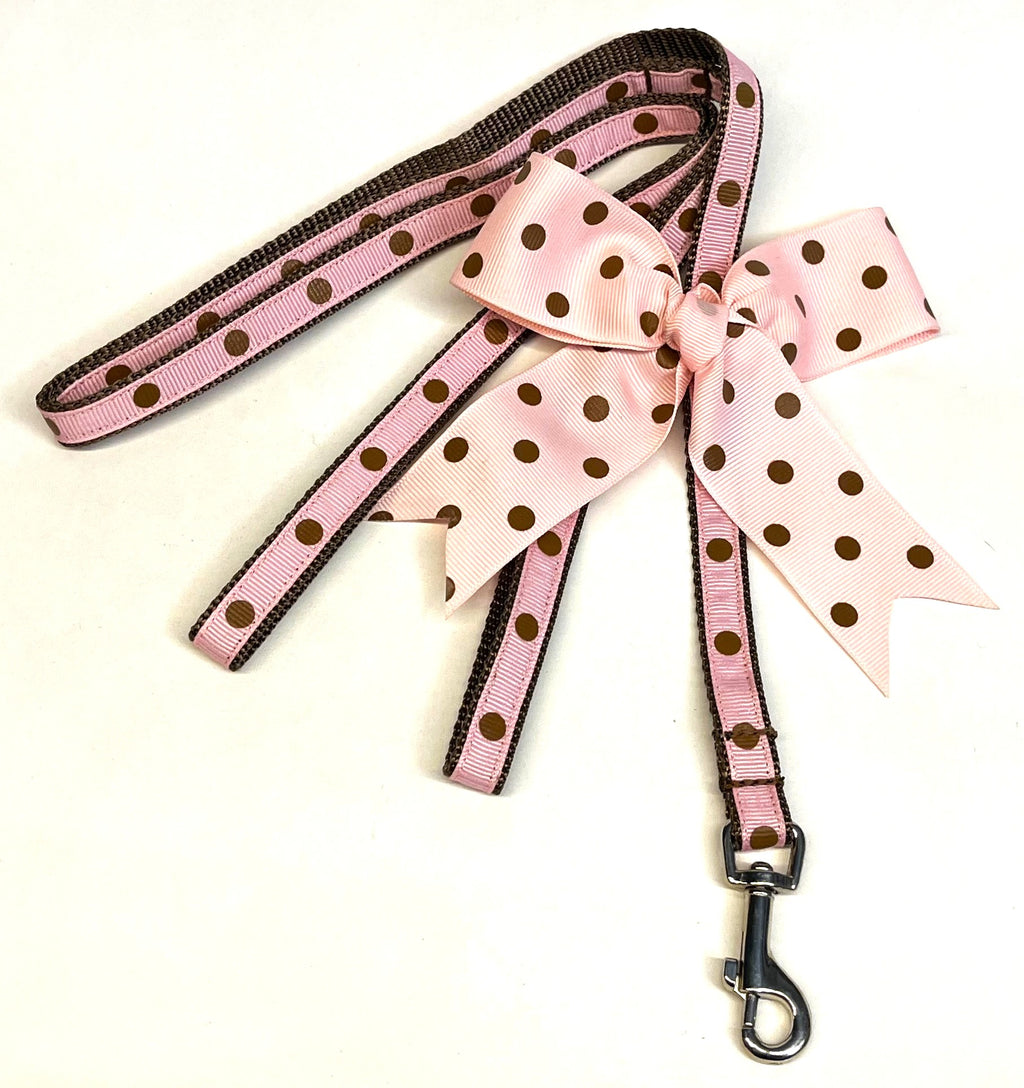 Pale Pink with Brown Dots Dog Leash 1/2