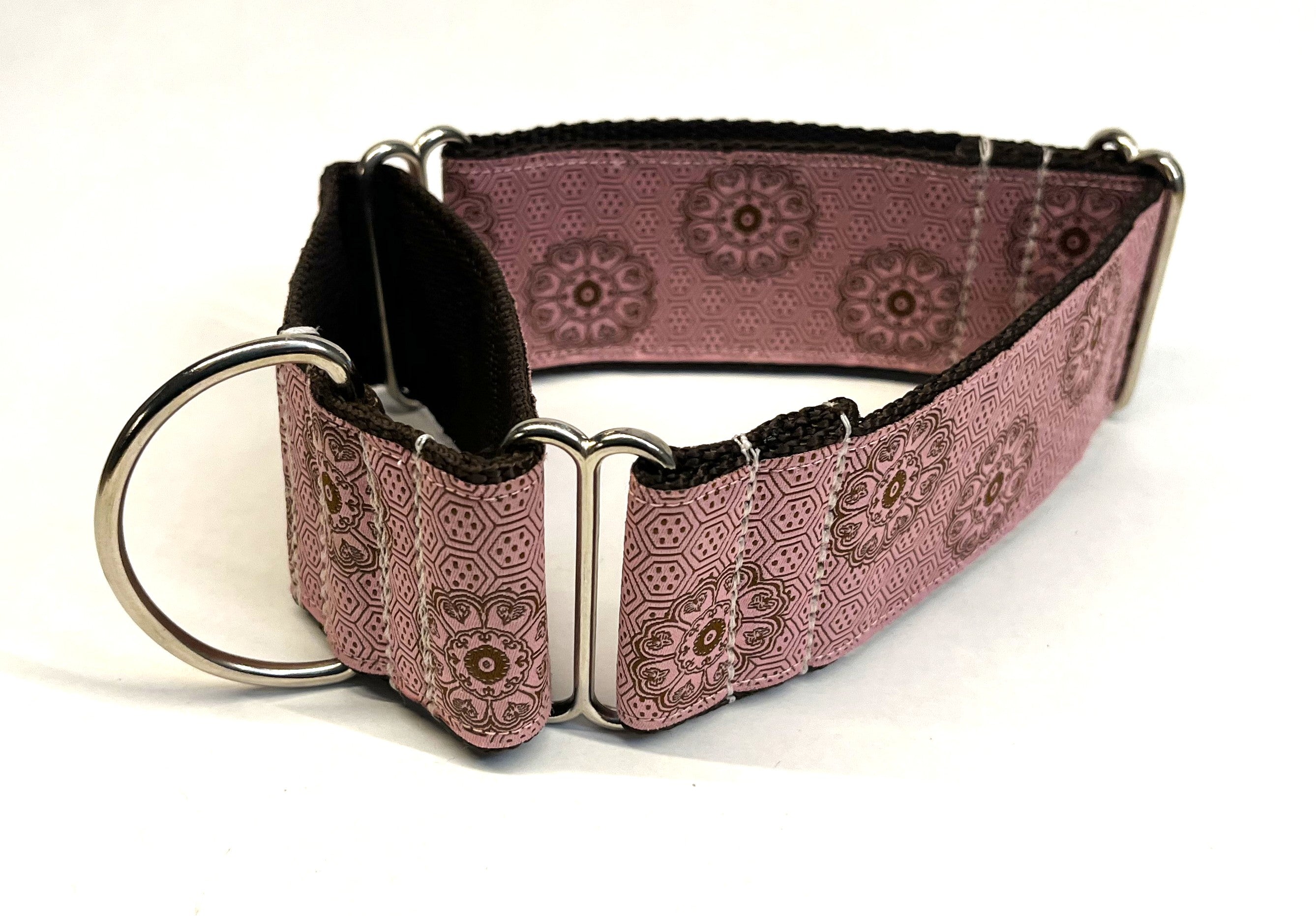 Pink with Brown Geometric and Flower Pattern Martingale Collar 2in