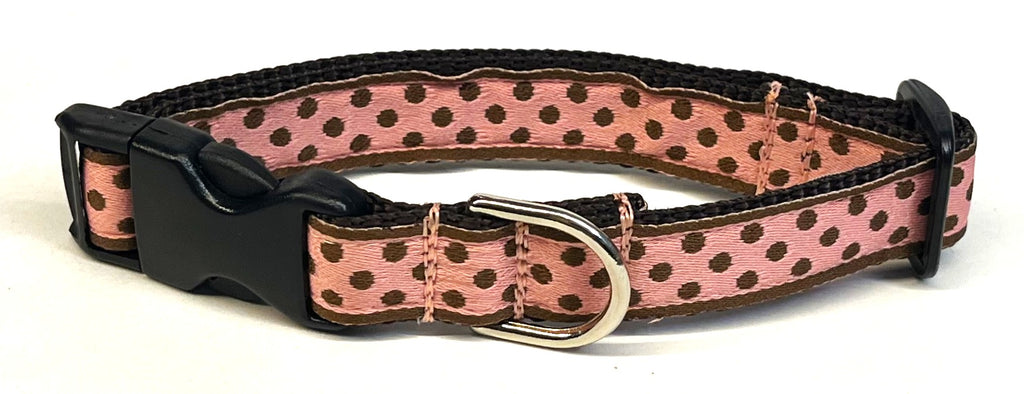 Pink with Brown Polka Dots Dog Collar 3/4