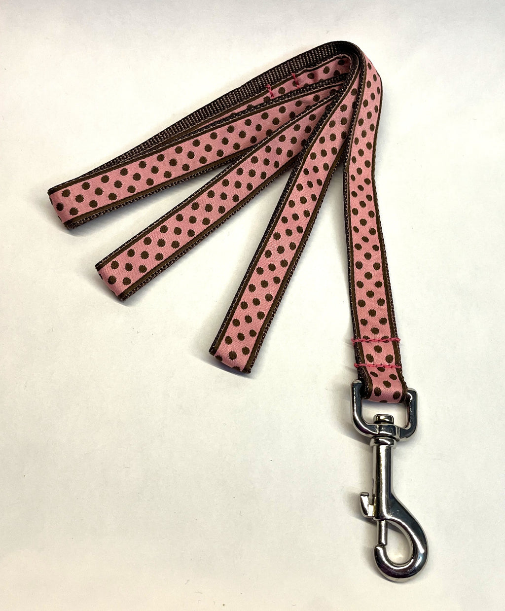 Pink with Brown Polka Dots Dog Leash 3/4
