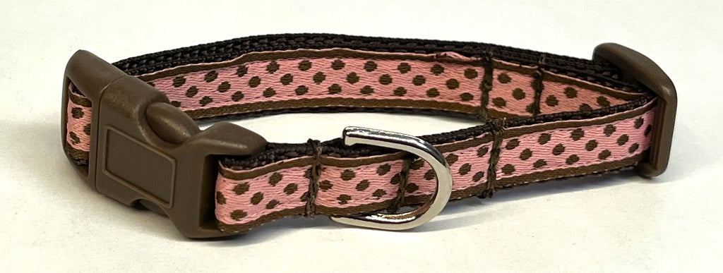 Pink with Brown Polka Dots Dog Collar 1/2