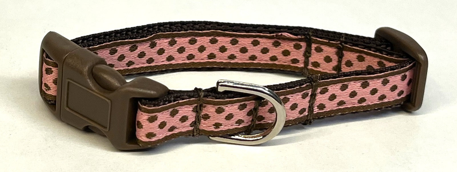 Pink with Brown Polka Dots Dog Collar 1/2