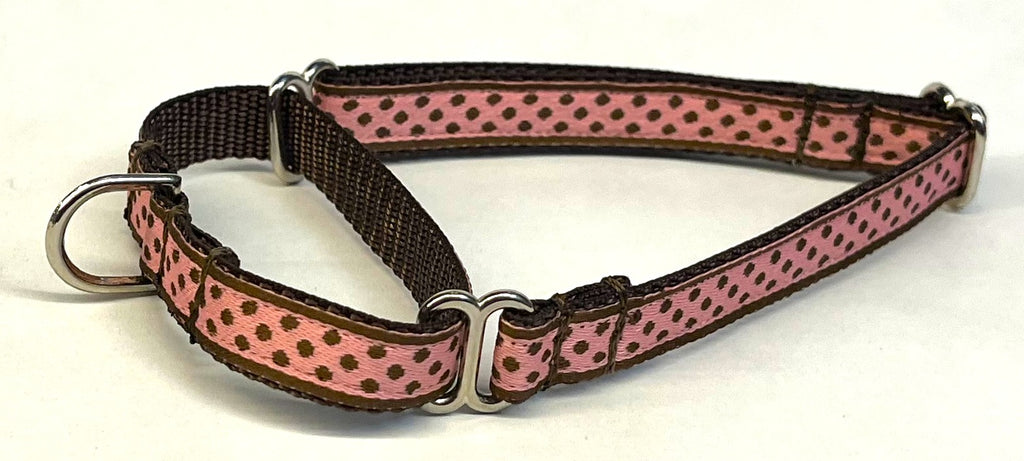 Pink with Brown Polka Dots Martingale Collar 1/2