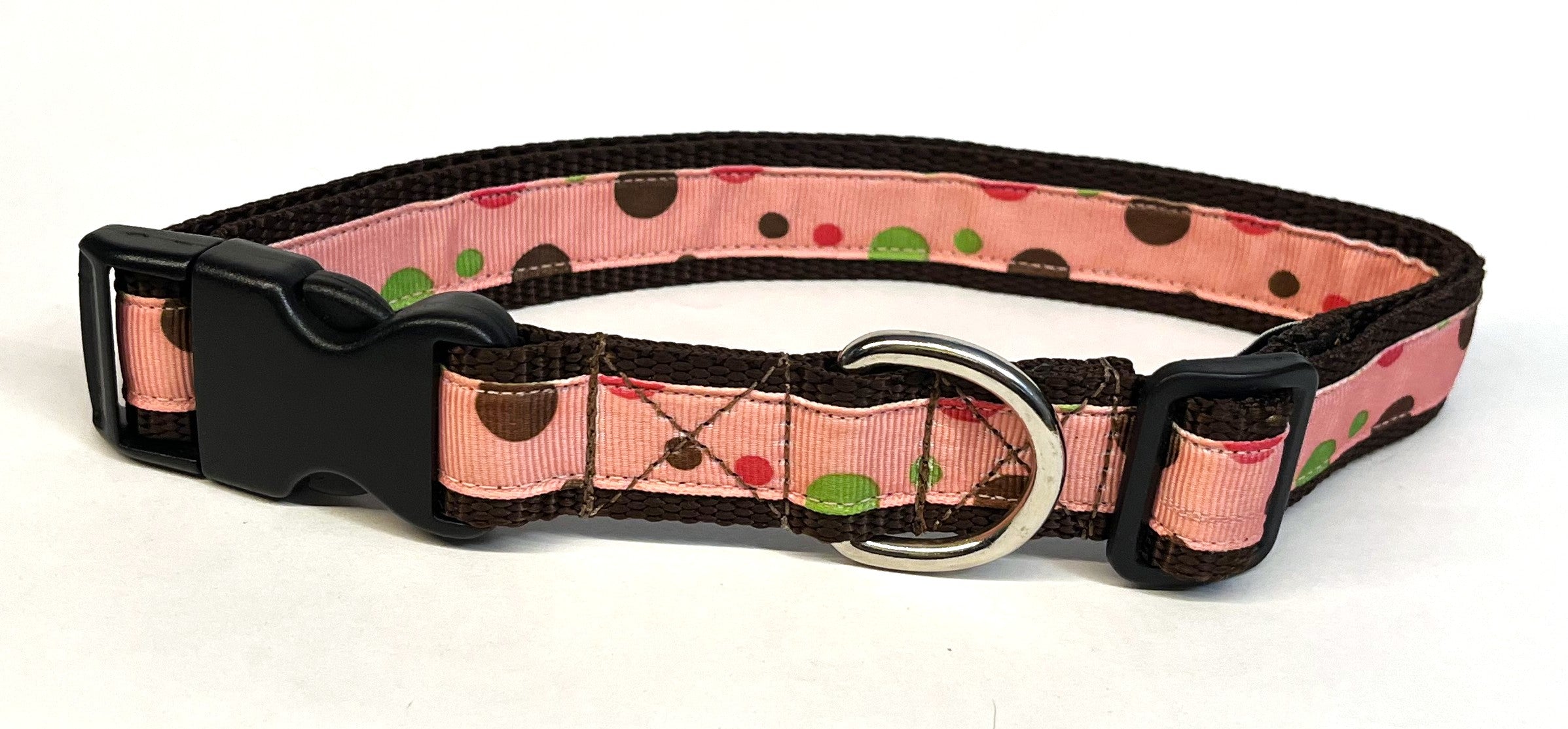 Pink with Brown, Pink, Green Bubble Dots Dog Collar 1in