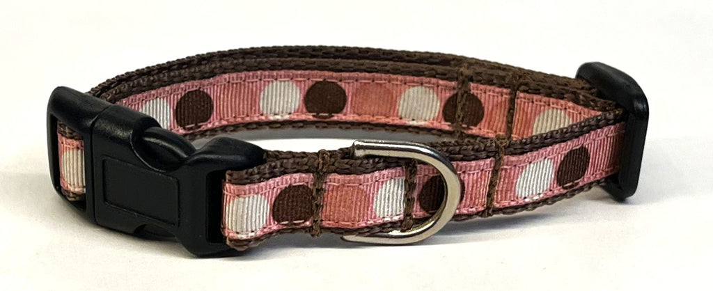 Pink with Brown, White, and Pink Dots Dog Collar 1/2