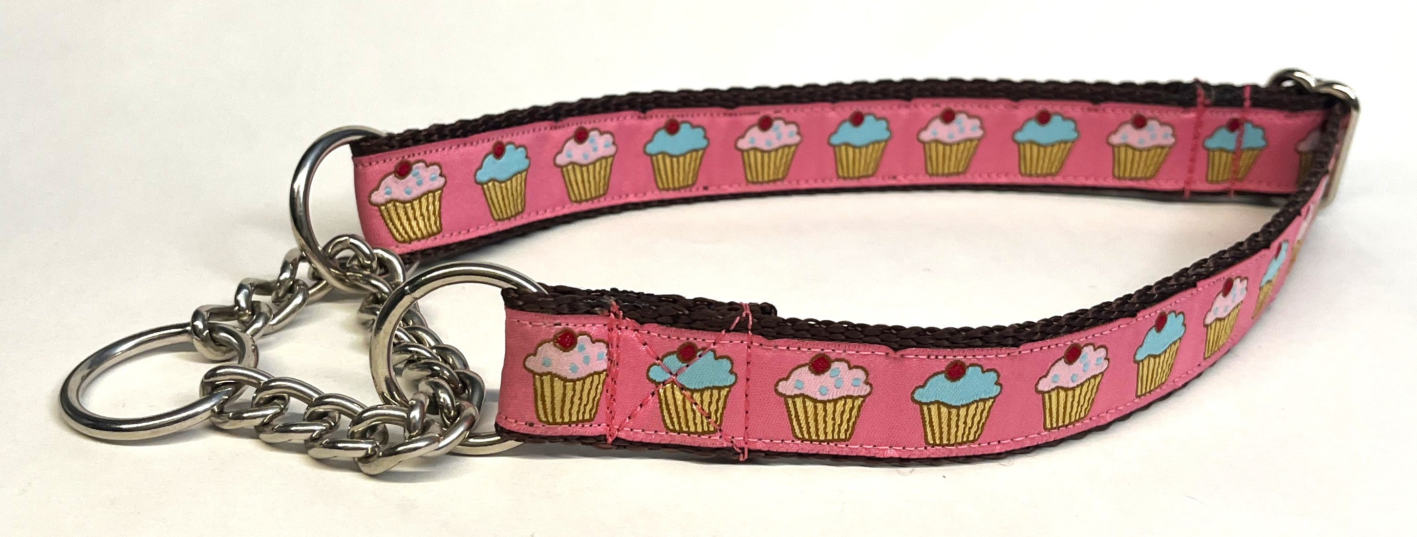 Pink with Cupcakes Chain Martingale Collar 1in