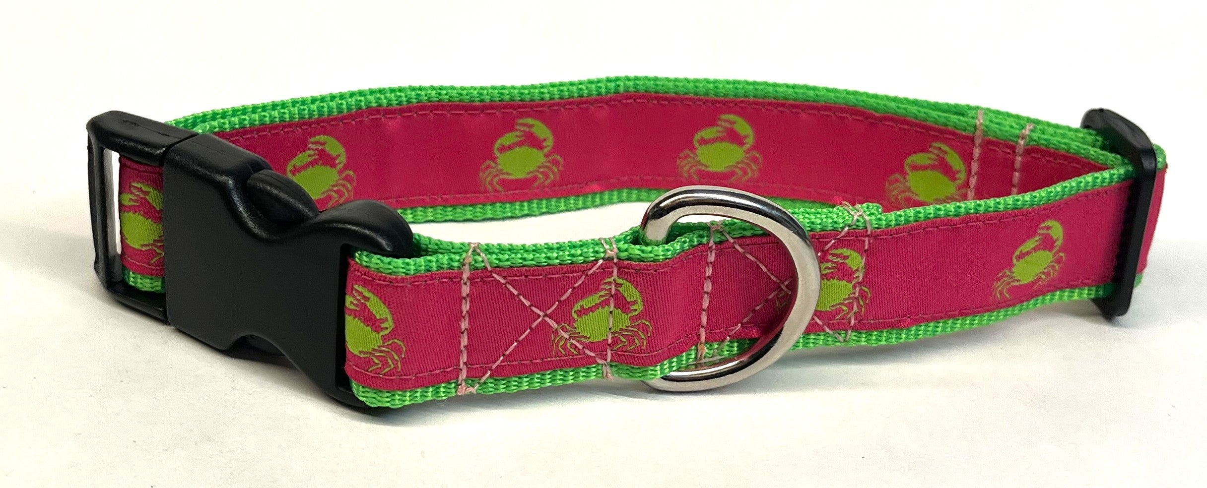 Pink with Green Crabs Dog Collar 1in