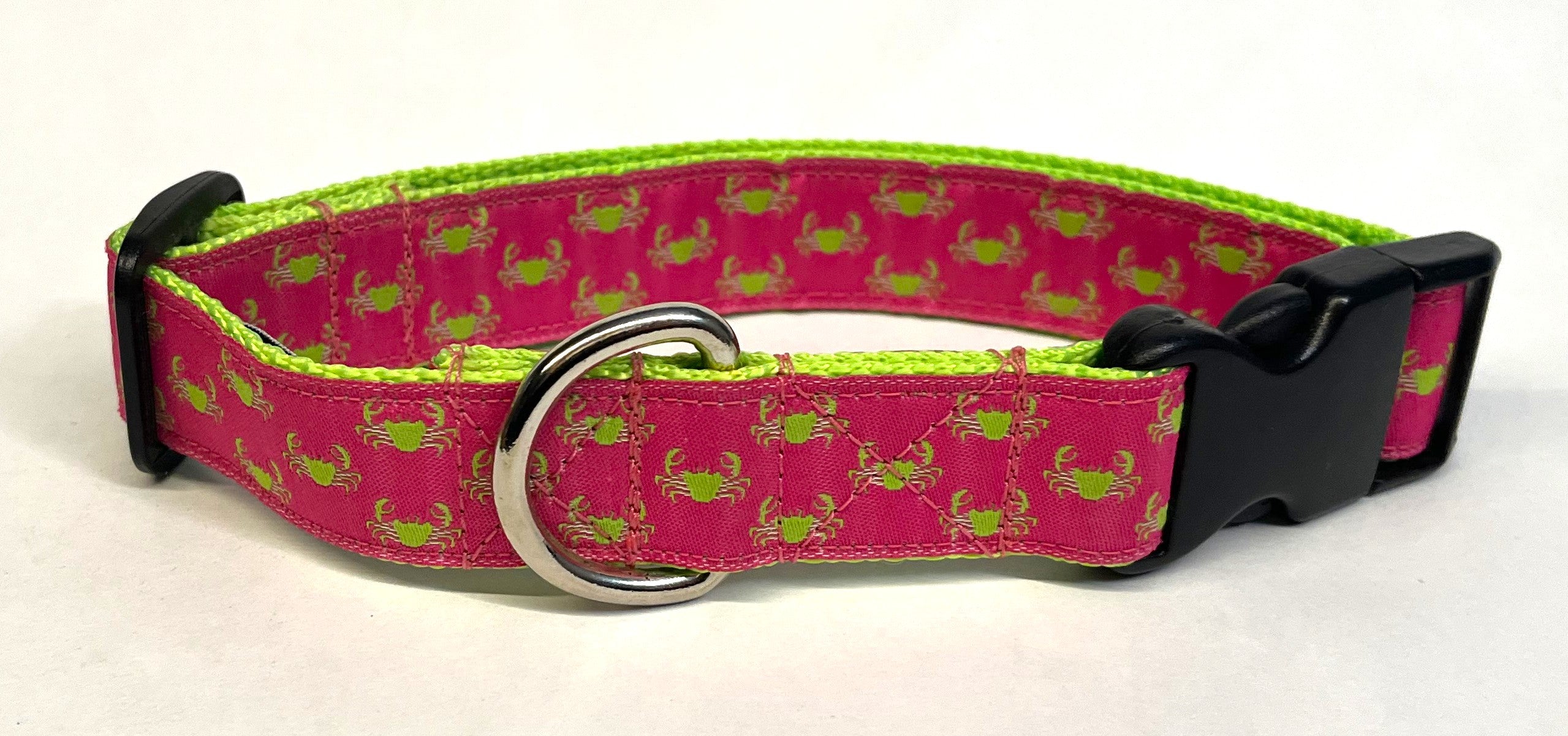 Pink with Green Little Crabs Dog Collar 1in