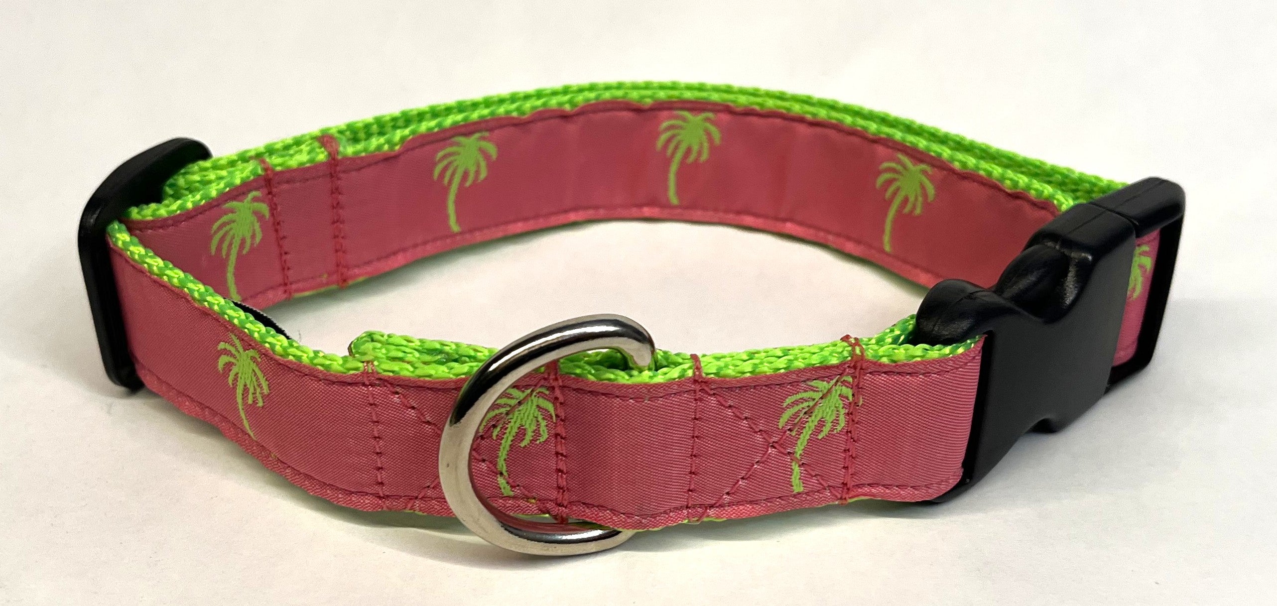Pink with Green Palm Trees Dog Collar 1in