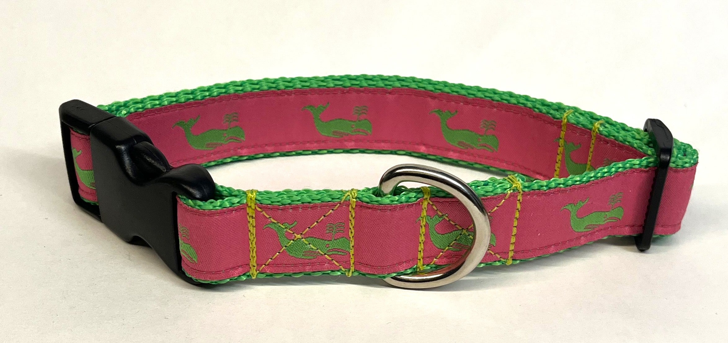 Pink with Green Whales Dog Collar 1in