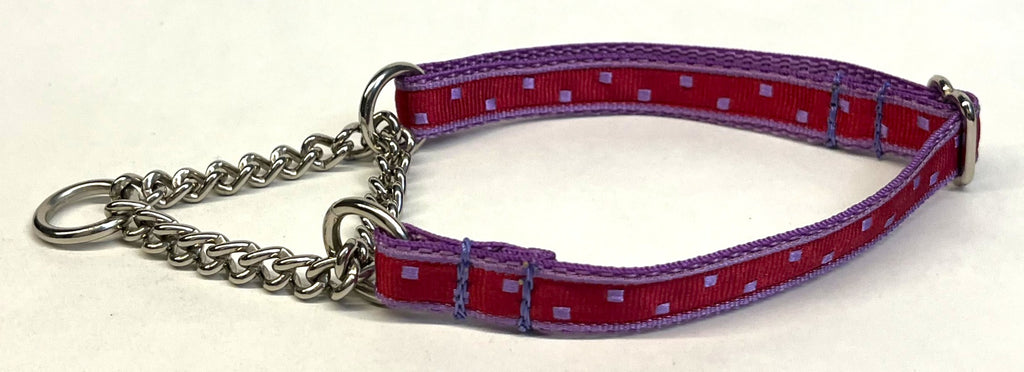 Pink with Lavender Square Dots Chain Martingale Collar 1/2