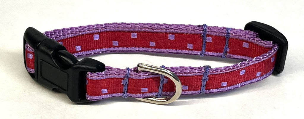 Pink with Lavender Square Dots Dog Collar 1/2