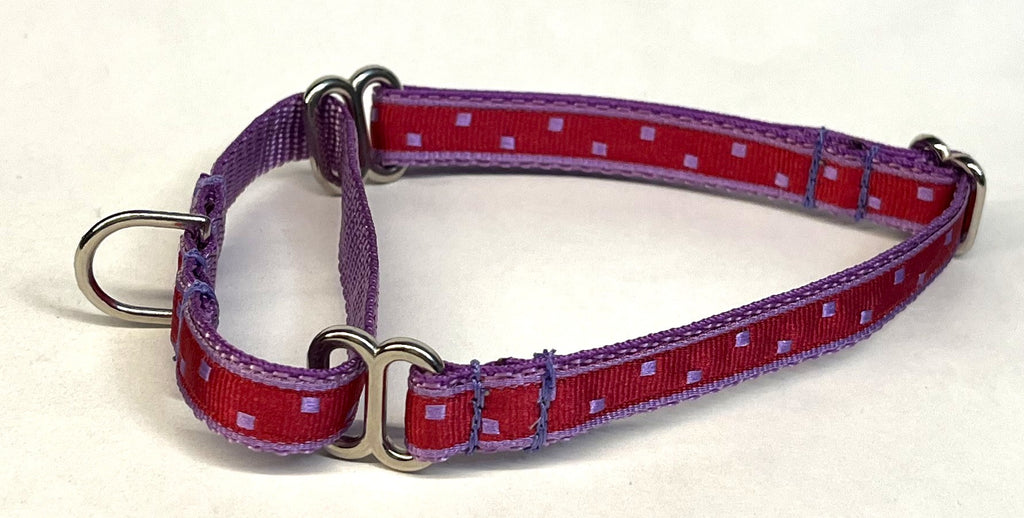 Pink with Lavender Square Dots Martingale Collar 1/2