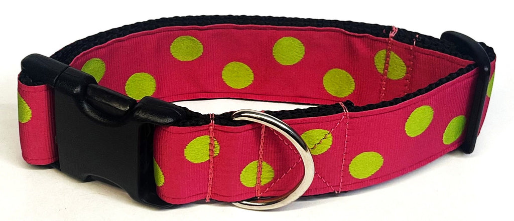 Pink with Lime Green Dots Dog Collar 1 1/2 in