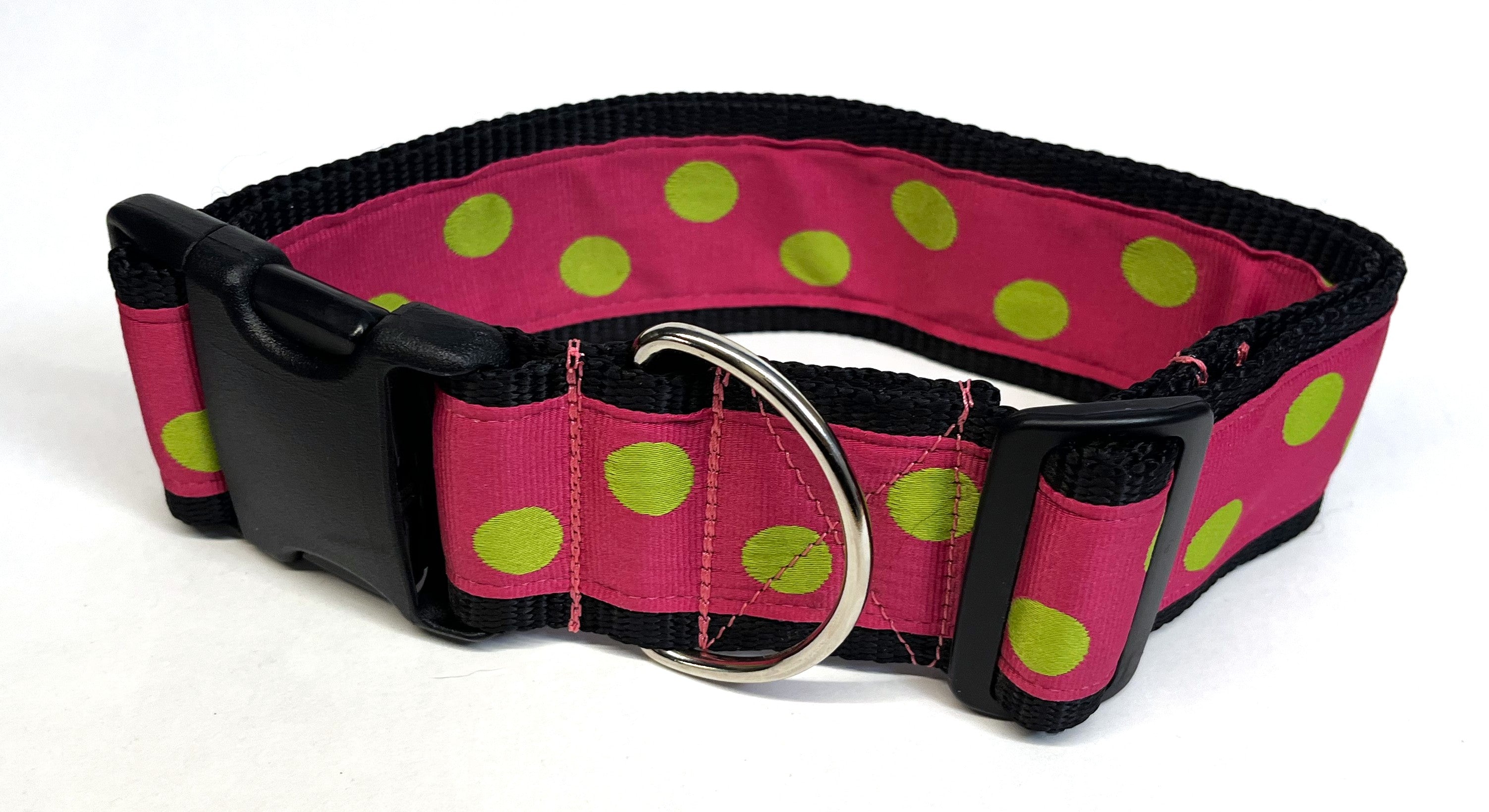 Pink with Lime Green Dots Dog Collar 2in