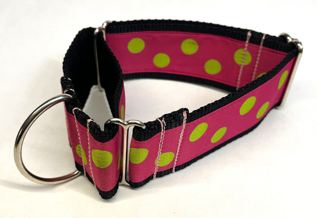 Pink with Lime Green Dots Martingale Collar 2in