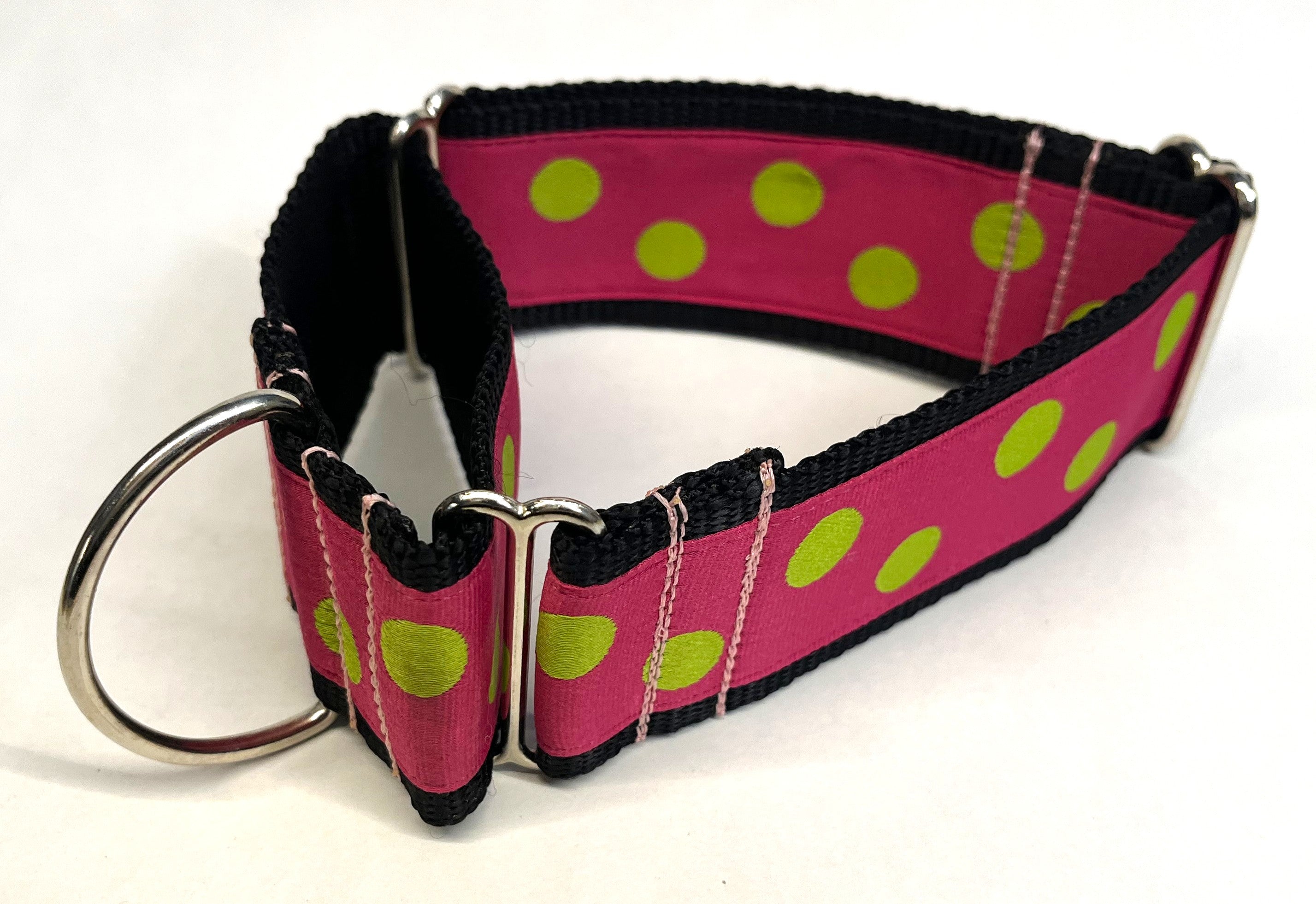 Pink with Lime Green Dots Martingale Collar 2in