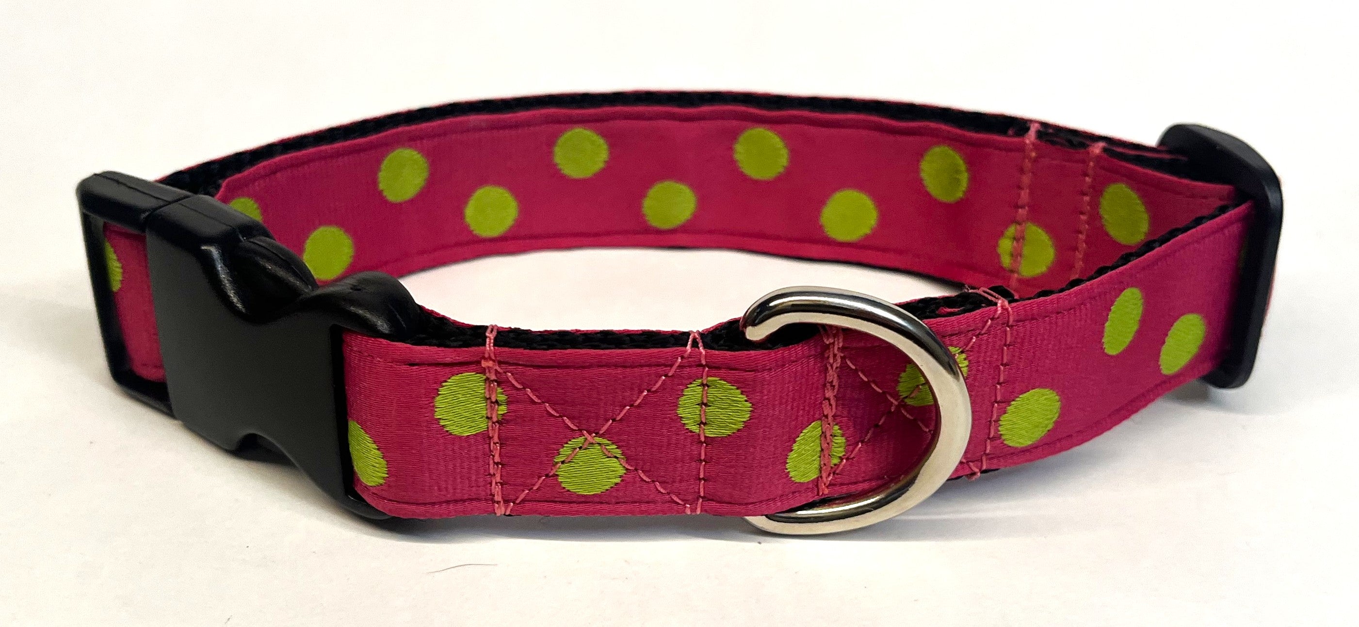 Pink with Lime Green Dots Dog Collar 1in