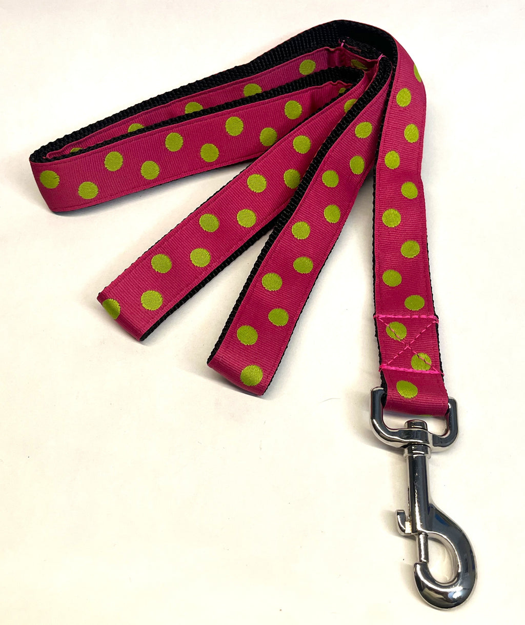 Pink with Lime Green Dots Dog Leash 1in