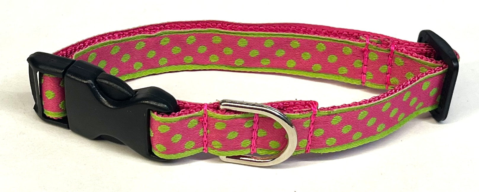Pink with Lime Green Polka Dots Dog Collar 3/4
