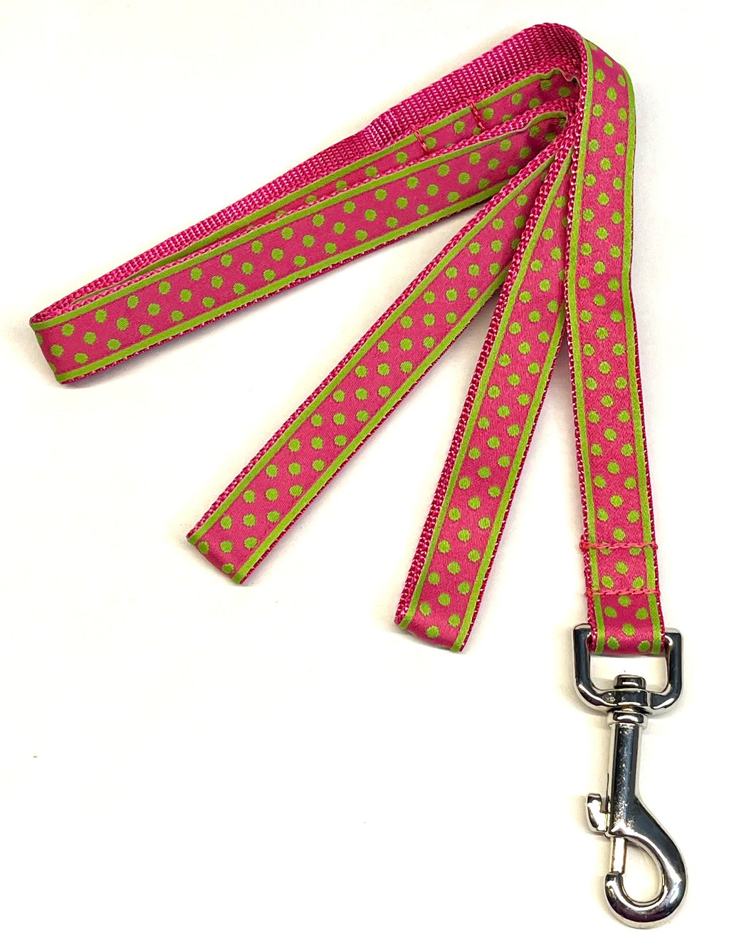 Pink with Lime Green Polka Dots Dog Leash 3/4