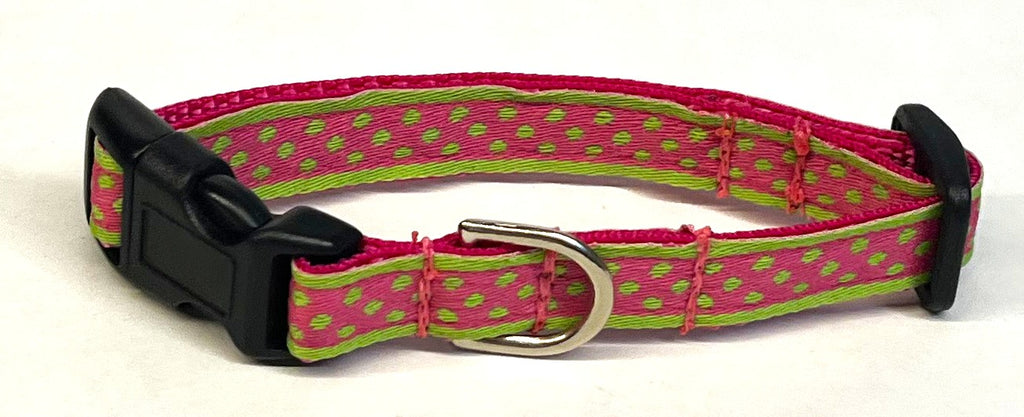 Pink with Lime Green Polka Dots Dog Collar 1/2