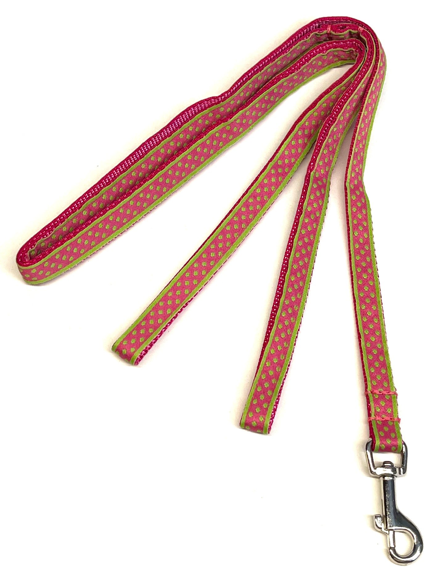 Pink with Lime Green Polka Dots Dog Leash 1/2