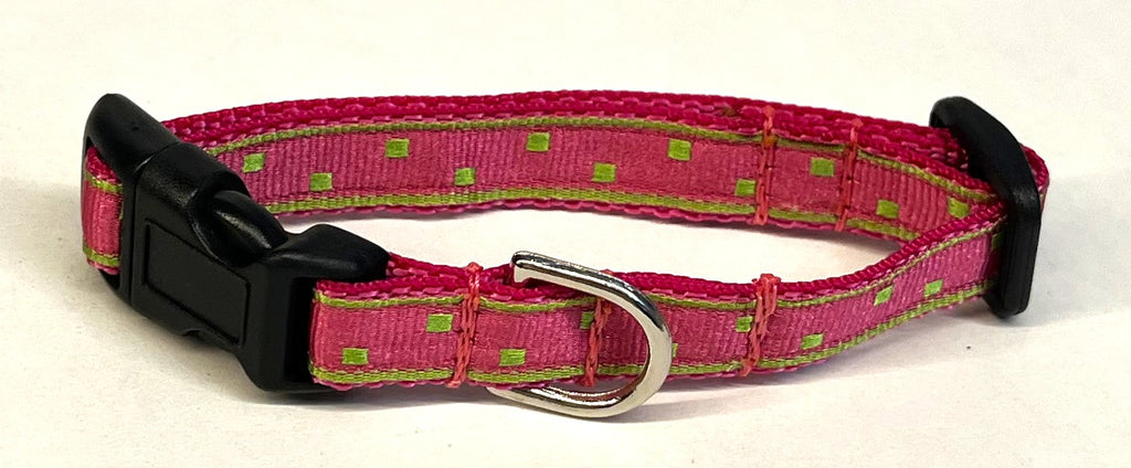 Pink with Lime Green Square Dots Dog Collar 1/2