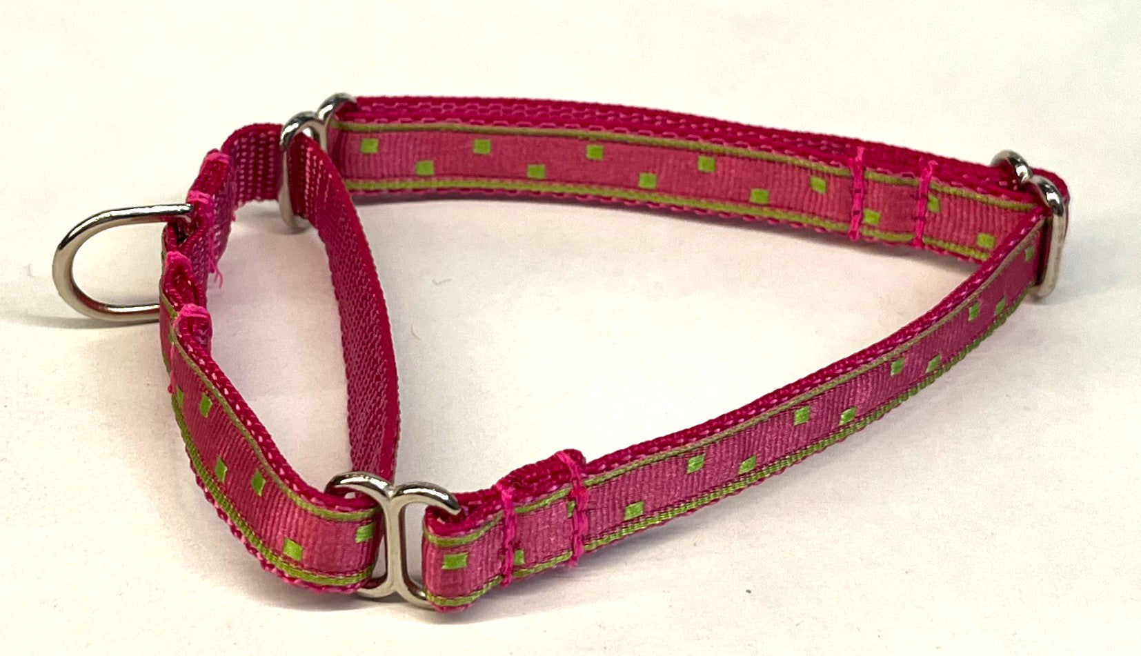 Pink with Lime Green Square Dots Martingale Collar 1/2