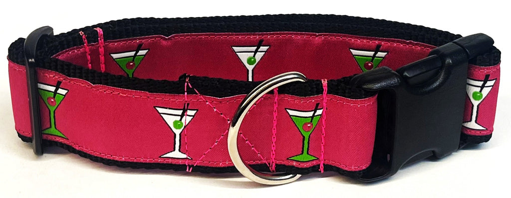 Pink with Martini Glasses Dog Collar 1 1/2 in