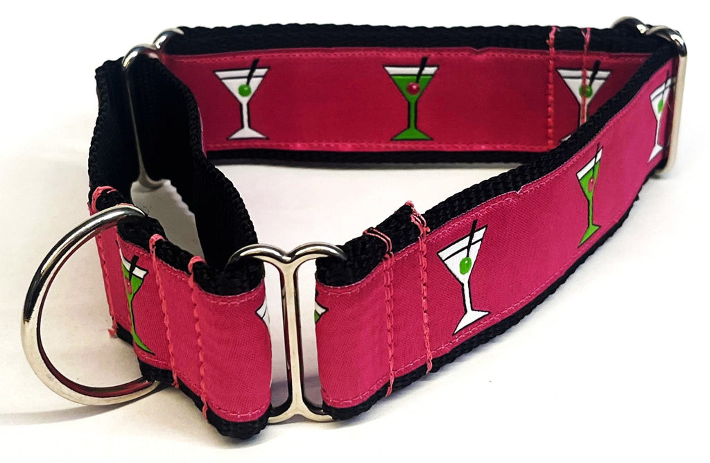Pink with Martini Glasses Martingale Collar 1 1/2 in