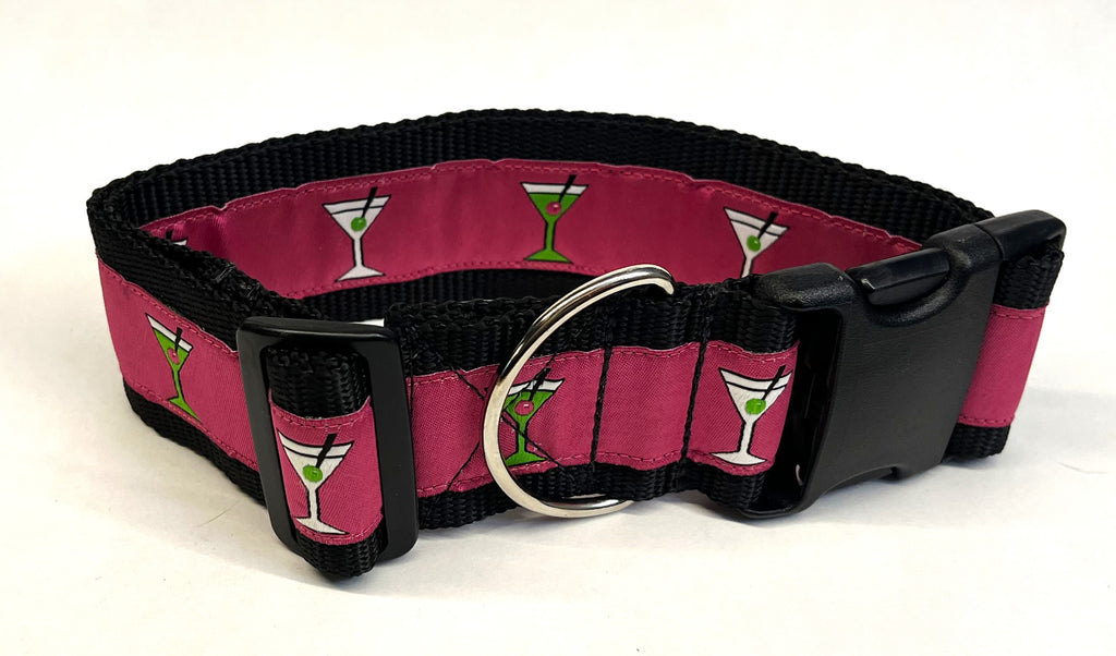 Pink with Martini Glasses Dog Collar 2in
