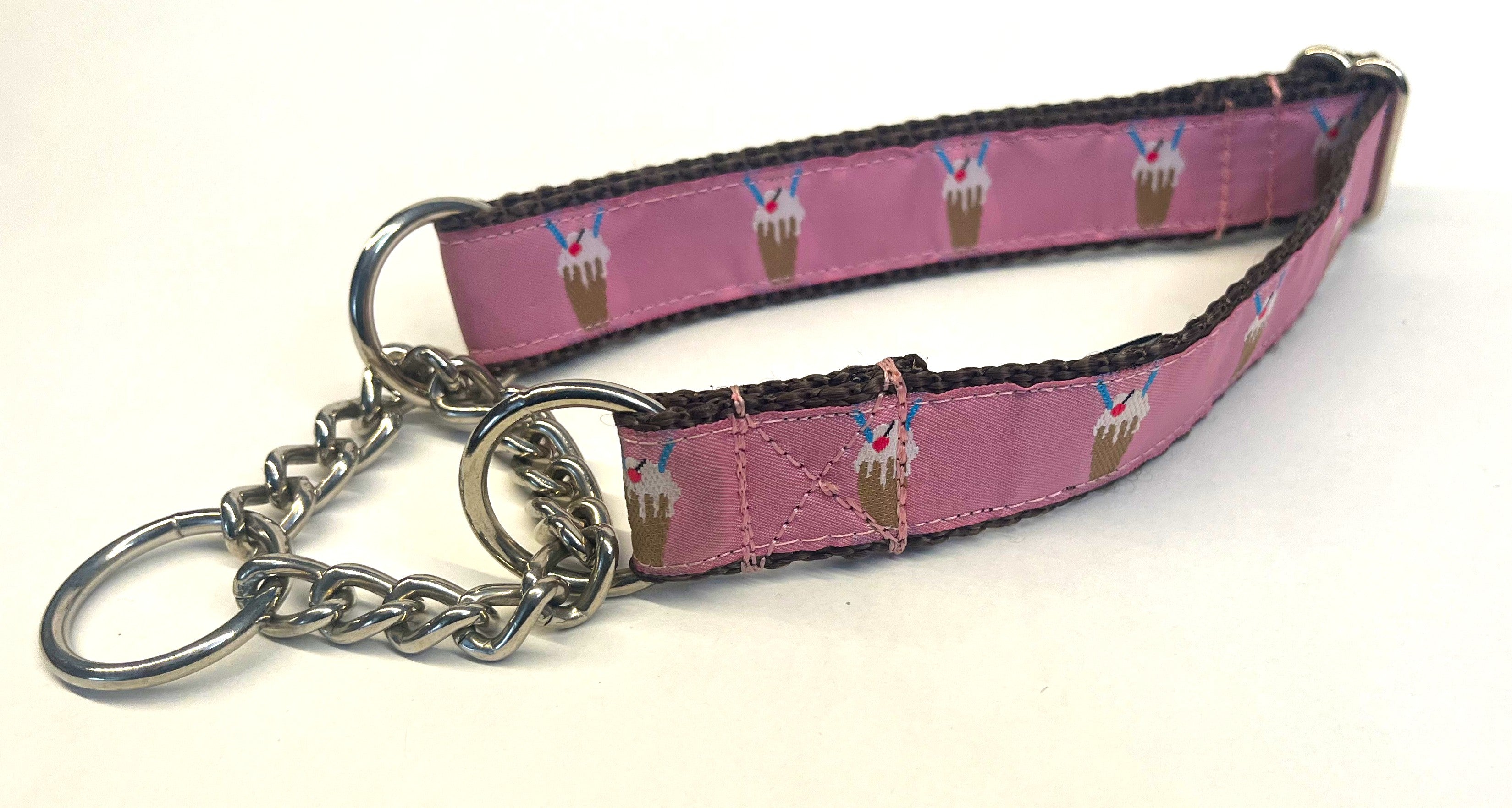 Pink with Milkshakes Chain Martingale Collar 1in