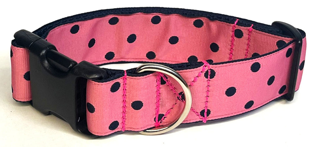 Pink with Navy Polka Dots Dog Collar 1 1/2 in