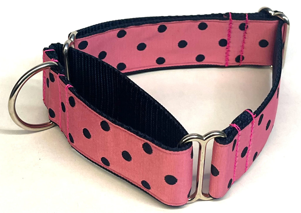 Pink with Navy Polka Dots Martingale Collar 1 1/2 in