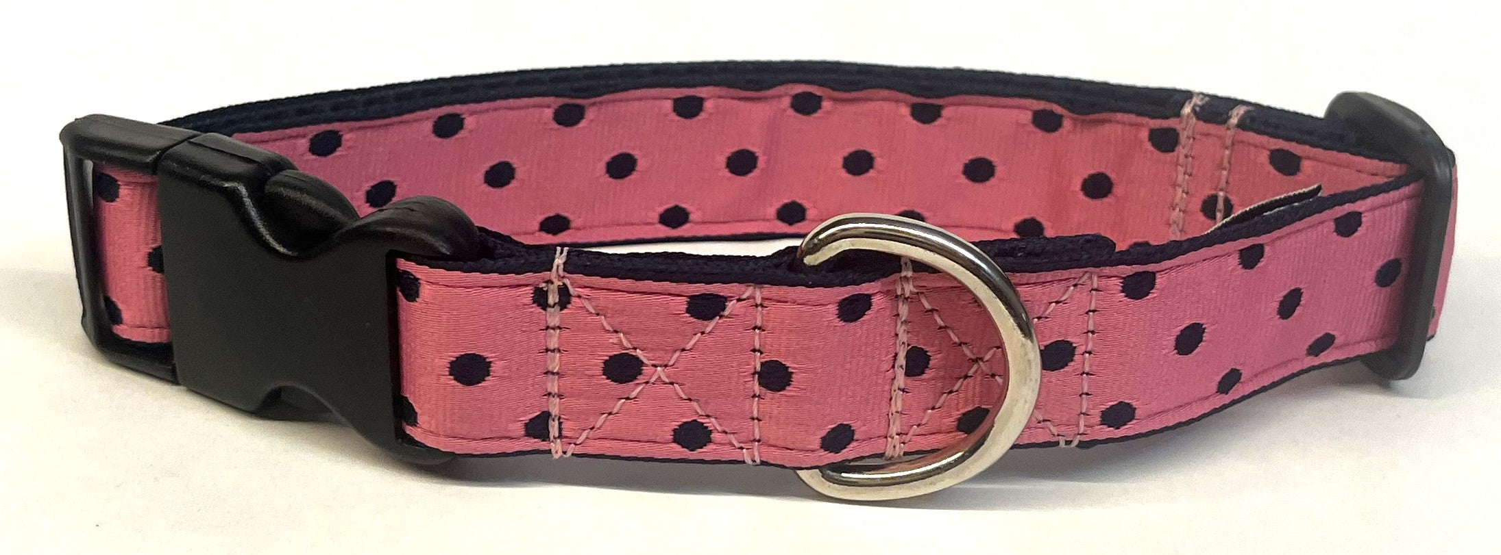 Pink with Navy Polka Dots Dog Collar 1in
