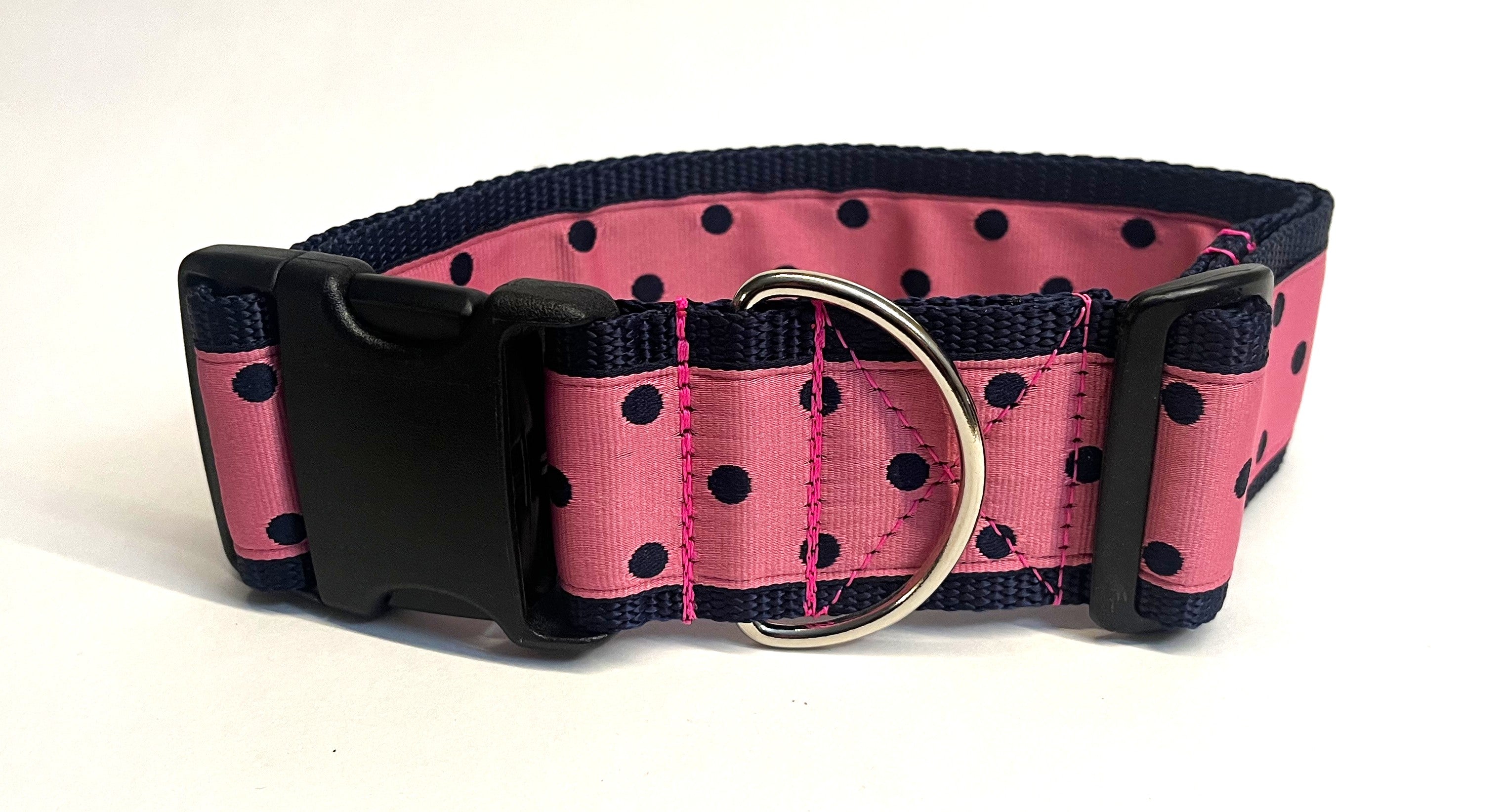 Pink with Navy Polka Dots Dog Collar 2in